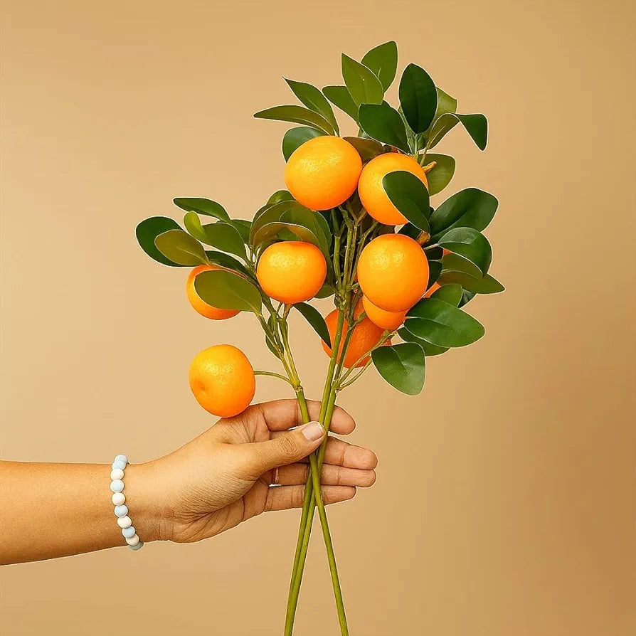 SATYAM KRAFT 3 Pcs Orange Plant Stick, Elevate Your Décor with Artificial Orange Branches Lifelike Tree Plants for Vase Display in Home, Garden, Office, Living Room